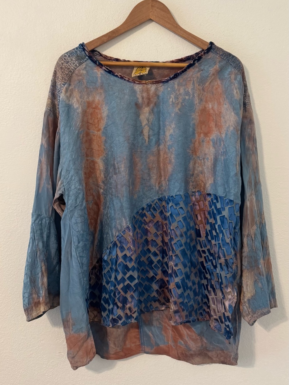 Vintage URU Kristine St Rrik Hand Dyed Silk Velvet Burnout Tunic Top Boho OS